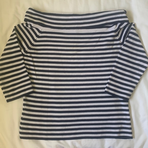 Orly off the shoulder collar b/w stripe viscose/nylon roomy sweater EUC - Picture 1 of 6